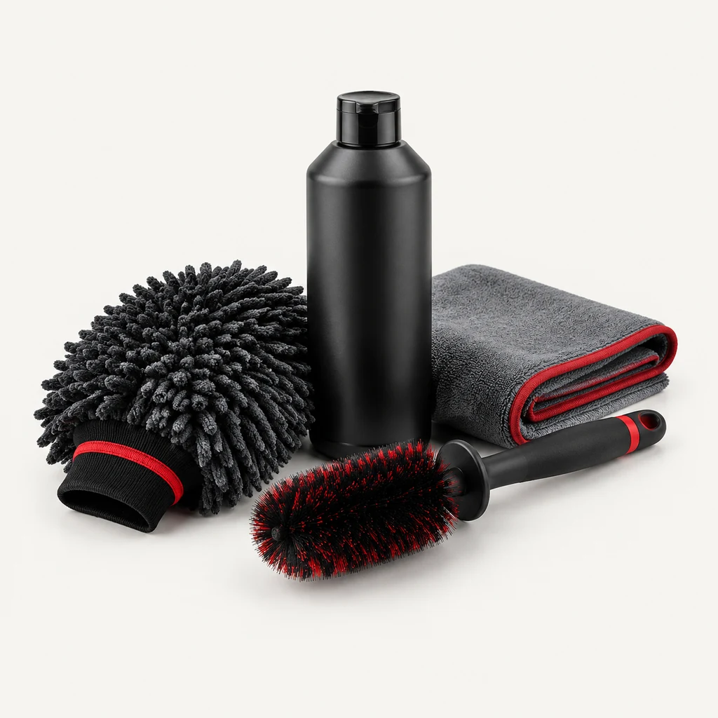 Car wash mitt, towel and brush